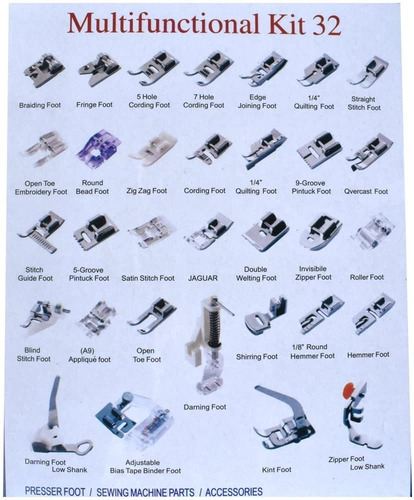 Imagen 4 de 6 de Prensatelas Pie De Maquina Coser Domésticas Kit De 32 Patas