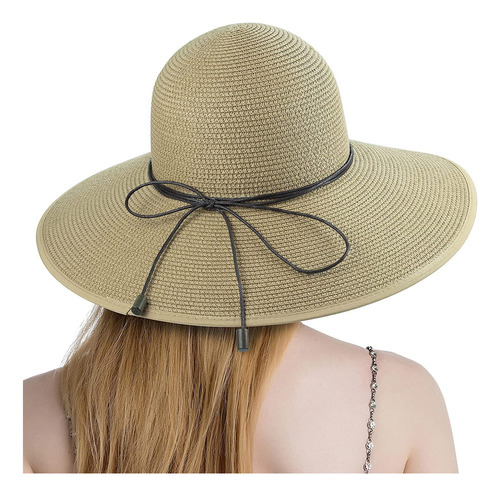 Sombrero De Playa Con Pajita Para Mujer, Protección Uv, Pleg