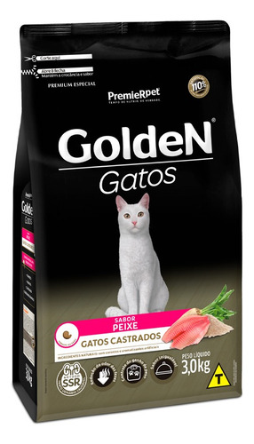Ração Golden Para Gatos Castrados Peixe 3kg