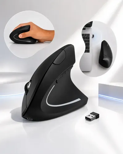 Mouse Vertical Ergonômico Recarregável Sem Fio Bluetooth Led Usb 2.4g 1600 Dpi Silencioso Portátil