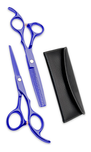 Kit Tijeras Azules Tijera De Corte + Entresacar Pelo