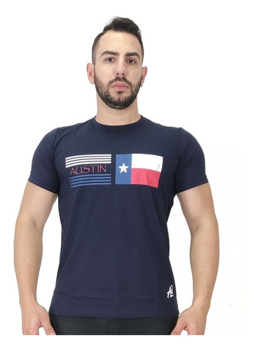 Camiseta Austin Western Azul Marinho Estampada Masculina
