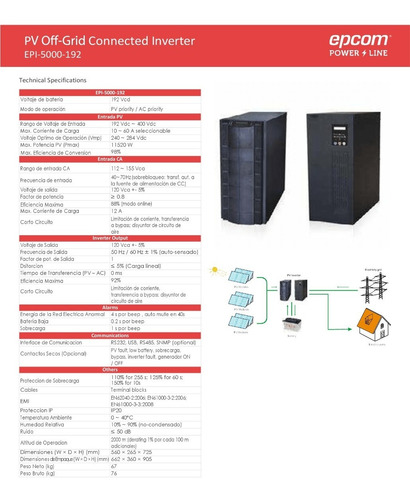 Imagen 2 de 3 de Inversor Cargador Solar Isla (off-grid) 5kw 192vcd/120vca
