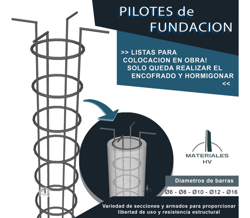 Pilote Armadura Fundación 200mm 6 Barras De Ø12 Longitud 3m