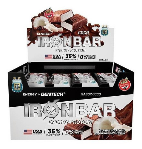 Suplemento en barra Gentech  Iron Bar proteína sabor coco en caja pack x 20 u