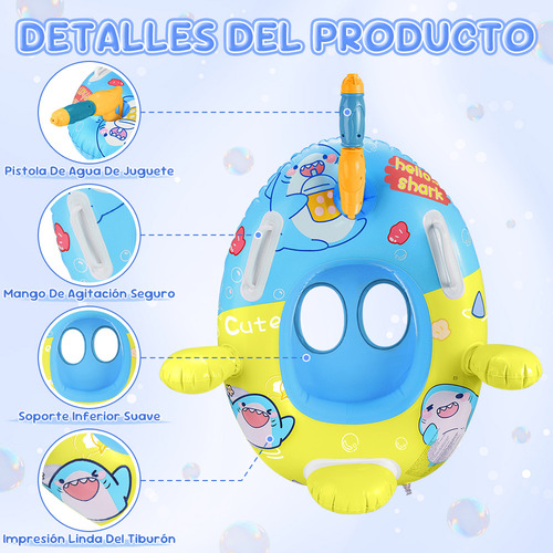 Flotador Salvavida Bebé Flotador de Piscina Niños Inflables Anillo De Natación Bandas del Brazo Inflables Pistola De Agua UPF50+ Toldo Solar Bomba Manual Juguete para Playa