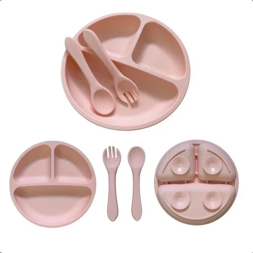 comprar Plato Silicona Bebe Cubiertos 3 Divisiones Anticaida Ventosa
