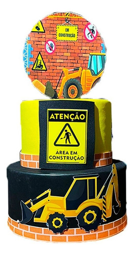 Bolo Fake Máquinas De Construção Obra - Ideal Pegue E Monte