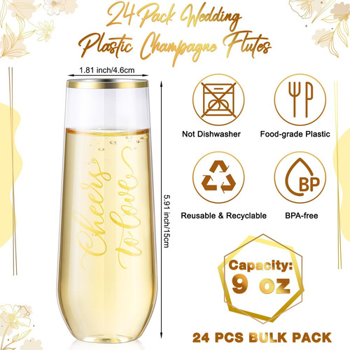 Ziliny 24 Copas De Champán De Plástico Para Boda, 9 Oz Cheer
