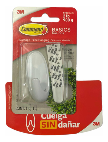 Gancho Mediano Blanco 3m Command Basics Cuelga Sin Dañar