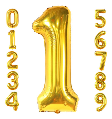 Globo Numero Dorado 1 2 3 4 5 6 7 8 9 0 Altura 40cm