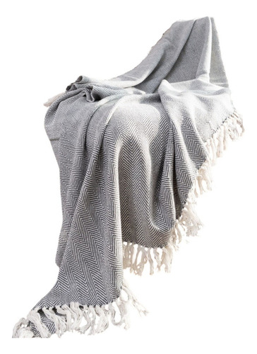 Manta Cubre Cama Sillon Algodon Rustica Flecos Decoracion Color Gris Claro/ Blanco Diseño Espigas