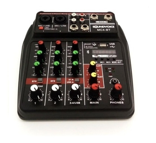 Mesa De Som Mixer 4 Canais Soundvoice Mc4-bt