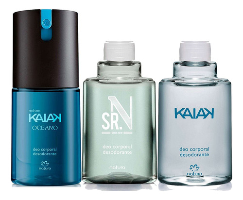 Kit Perfume Deo Corporal Masculino Kaiak Oceano + Refil Kaiak Tradicional E Sr. N 100ml Natura
