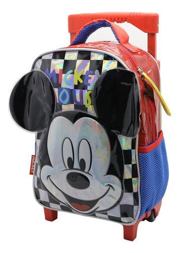 Mochila escolar Disney Magic Mickey Mouse com design de tecido sólido azul para carros