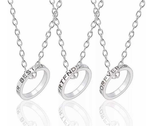 Set 3 Collares Anillos Mejores Amigos Por Siempre Bff Color Plateado Liso