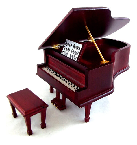 Piano De Caoba A Escala 1:12 Con Banqueta #d4120