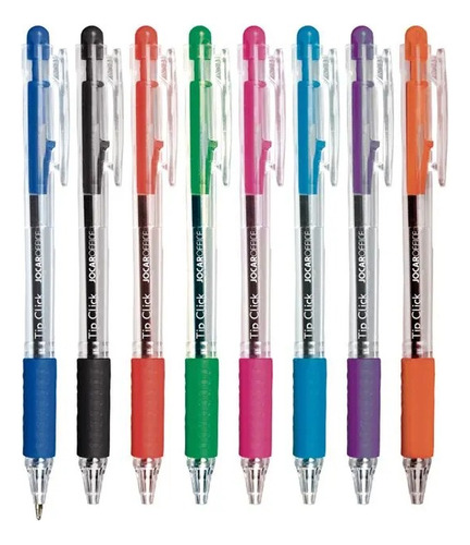 Kit 08 Caneta Retratil Tip Click 0,7mm Coloridas Jocar Tinta Colorida Exterior Colorida