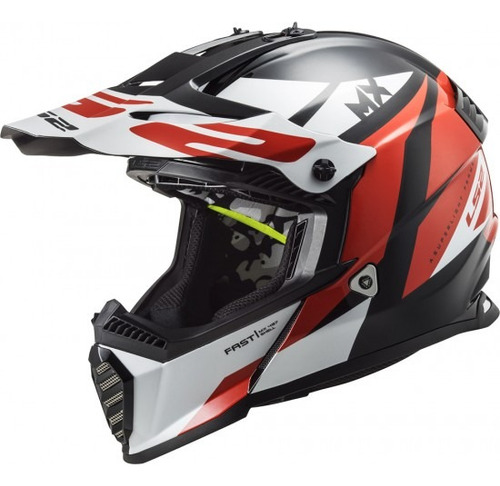 Casco Ls2 Para Cross Mx437 Fast Evo Strike Blanco Y Rojo