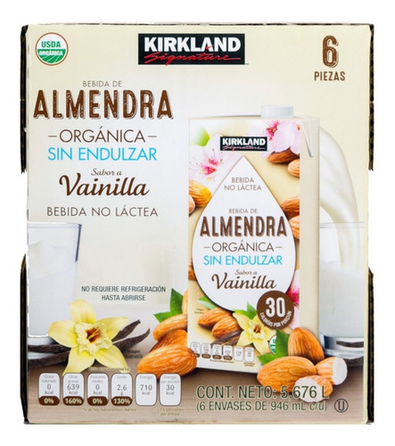 Imagen 1 de 3 de Bebida De Almendra Orgánica Sabor Vainilla Kirkland 6x946ml