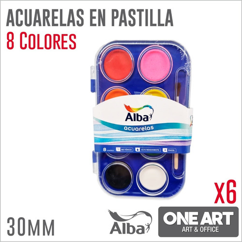 Acuarelas Alba En Pastillas X 8 Colores Pack X6 Color Blanco