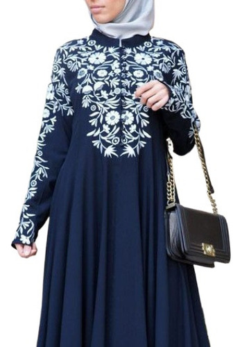 Ethnic Style Printed Long Dress With Vertical Collar