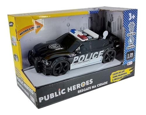 Carro De Polícia 1:20 Com Luz E Som Fricção Shiny Toys Cor Preto