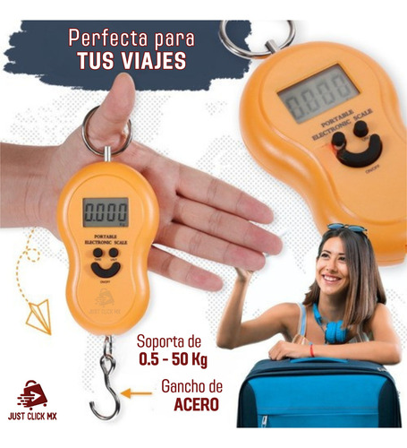 Báscula Digital Portátil Colgante Para Equipaje Viajera 50kg Color Negro JustClick MX
