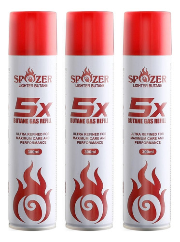 3 Gas Butano Spozer 5x 300ml Refinado Flameadores Yesqueros 