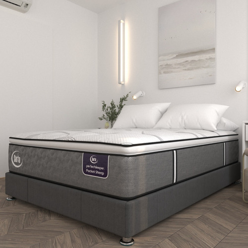 Colchón Individual Serta Confort Natural Foam + Base Cama Color Gris