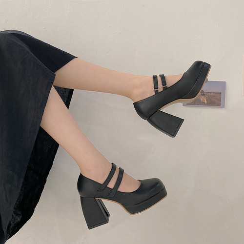 Zapatos Lolita De Tacón Alto Con Punta Cuadrada Mary Jane Pa