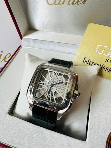 Reloj Cartier Santos Plata / Negro Automático+ Fullset Negro Plata Plata (Usado)