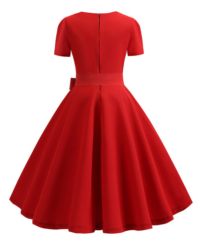 Vestido Lunares Con Cuello Cuadrado Retro De Moda Para Mujer
