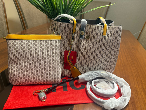 Bolso Ch, Beige Con Estampado, Nuevo Beige Estampado Oro Café