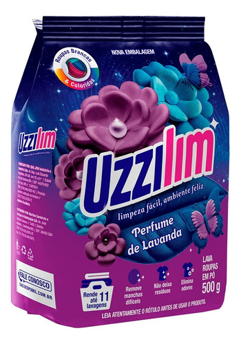 Sabão Em Pó Uzzilim Lavanda 500g - Embalagem Com 20 Unidades