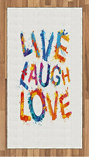 Alfombra  Live Laugh Love, Estilo Acuarela Con Letras Alegre