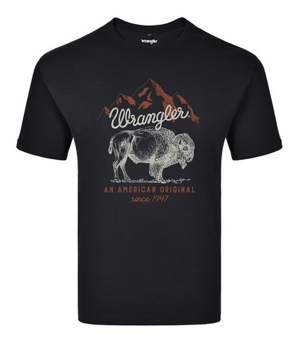 Camiseta Country Masculina Wrangler Preta Bufalo Wm5610pr