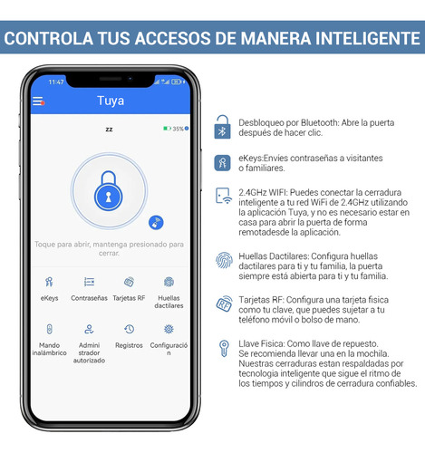 Chapa Cerradura Inteligente Electrónica Tuya Wifi 5 Maneras Negro Derecha/izquierda
