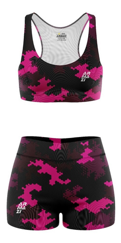 Conjunto Mujer Top Short Licra Running Gym Yoga Armazifucsia