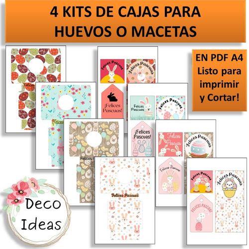 Imagen 2 de 6 de Kit Imprimible 09 Pascuas Caja Porta Huevo + Etiqueta + Tag