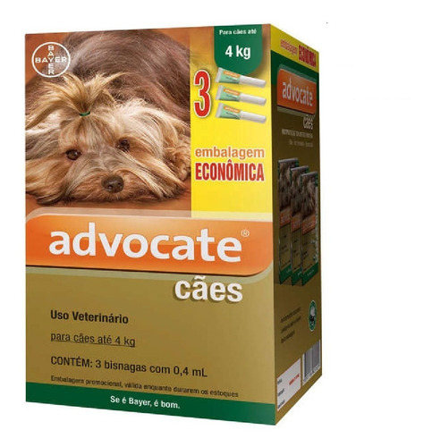 Anti Pulgas Advocate Cães Até 4 Kg 0,4 Ml Com 3 Pipetas