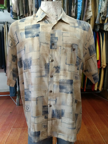 Camisa Hawaiana Beige Tropical Hombre Talle Xl -25 Rayón