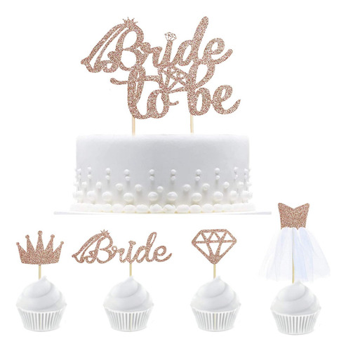 33 Rose Gold Glitter Bride To Be Cake Topper Cupcake To...