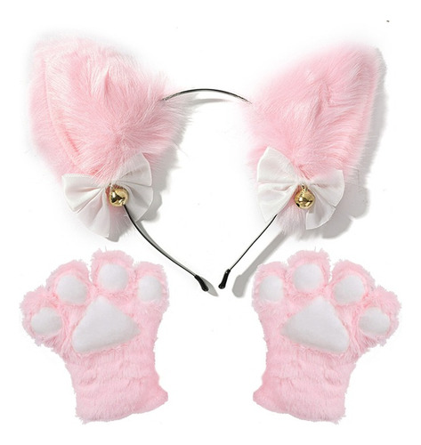 Diadema Neko Kawaii Orejas Gato Y Guantes De Gato Peluche 