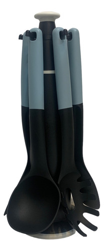Juego De Utensilios Giratoria Negro Con Azul 6 Piezas