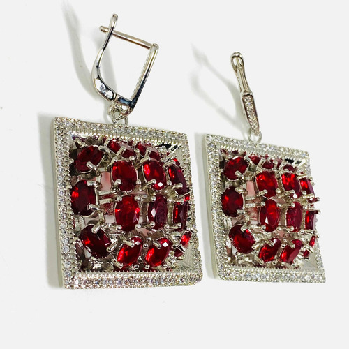 Aros Topacio Rojo 100% Natural. Bañado En Oro Blanco Atr-450