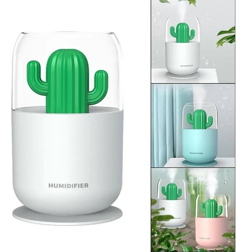 Humidificador Aromatizador Cactus Usb Difusor Luz Led 300ml