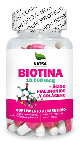Biotina 10,000 Mcg Con Acido Hialuronico Y Colageno 100 Caps