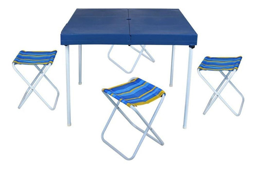 Mesa C/ 4 Banquetas Camping Pesca Praia Dobrável Maleta