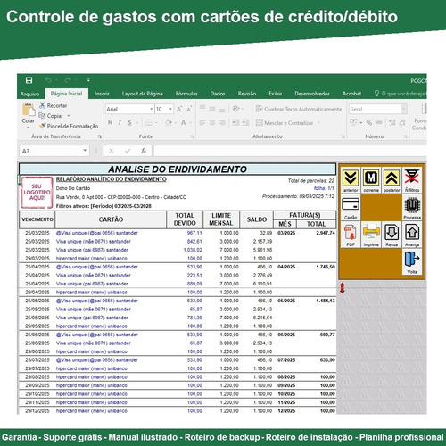 Planilha De Controle De Gastos Com Cartões De Crédito